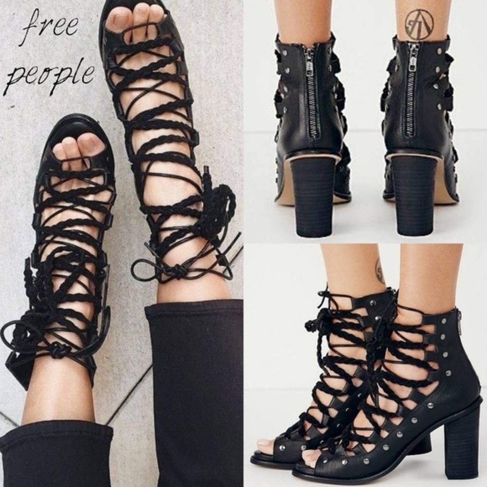 Free People Pember Lace Up Boot Leather Black Size 39 US 8.5 - 9 RETAIL $198